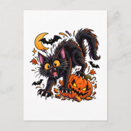 ハロウィンの黒猫とカボチャ ポストカード