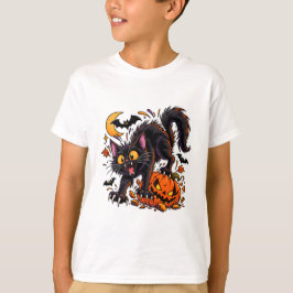 ハロウィンの黒猫とカボチャ Tシャツ