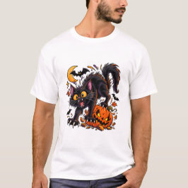 ハロウィンの黒猫とカボチャ Tシャツ