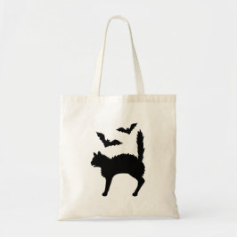 ハロウィンの黒猫とコウモリのシルエット トートバッグ