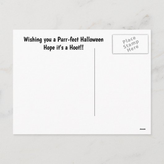 ハロウィンの黒猫とフクロウかわいい シーズンポストカード (裏面)