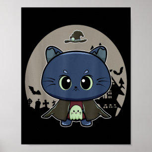 ハロウィンの黒猫とホラー魔女 ポスター