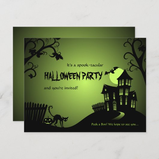 ハロウィンの黒猫のお化け屋敷 招待状 (正面/裏面)