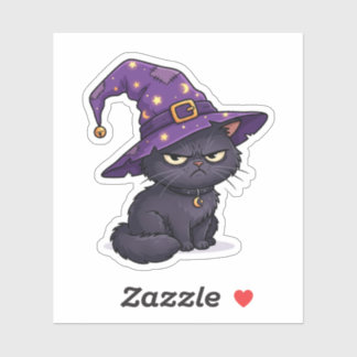 ハロウィンの黒猫の不機嫌な顔 ウィッチ シール