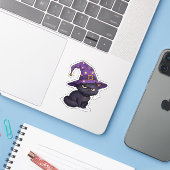 ハロウィンの黒猫の不機嫌な顔 ウィッチ シール (ノートパソコンとiPhone)