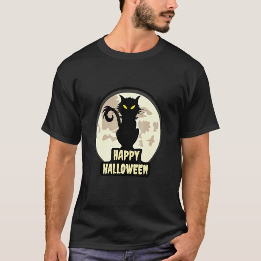 ハロウィンの黒猫の前でF Tシャツ (正面)