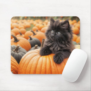 ハロウィンの黒猫の子猫とカボチャ マウスパッド