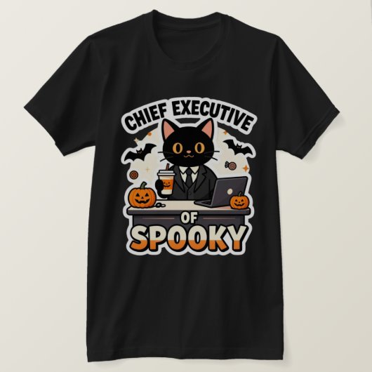 ハロウィンの黒猫の最高経営責任者 Tシャツ (デザイン正面)
