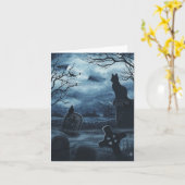 ハロウィンの黒猫の社会のワタリガラスのブランクNotecard カード (黄色い花)