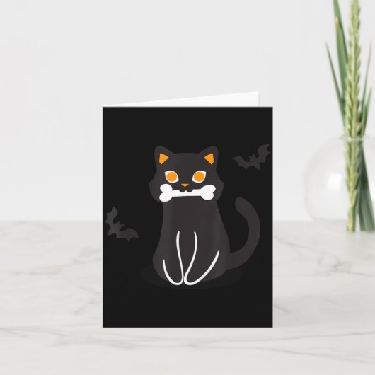 ハロウィンの黒猫の骨のコウモリ カード (正面)