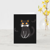 ハロウィンの黒猫の骨のコウモリ カード (黄色い花)