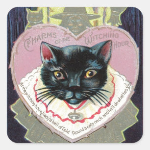 ハロウィンの黒猫の魔法使いのチャームの綴りのヴィンテージ スクエアシール