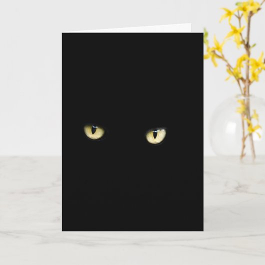 ハロウィンの黒猫は挨拶状を注目します カード (黄色い花)