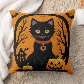 ハロウィンの黒猫を囲まれたジャック・o・ランタン クッション (ブランケット)