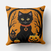 ハロウィンの黒猫を囲まれたジャック・o・ランタン クッション (裏面)