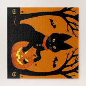 ハロウィンの黒猫を囲まれたジャック・o・ランタン ジグソーパズル (横)