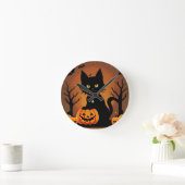 ハロウィンの黒猫を囲まれたジャック・o・ランタン ラウンド壁時計 (ホーム)