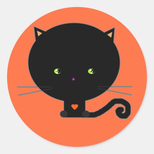 ハロウィンの黒猫ステッカー ラウンドシール (正面)