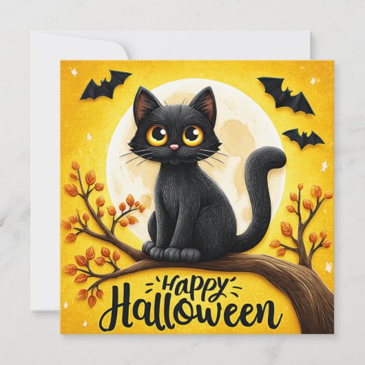 ハロウィンの黒猫 カード (正面)