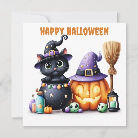 ハロウィンの黒猫 カード (正面)
