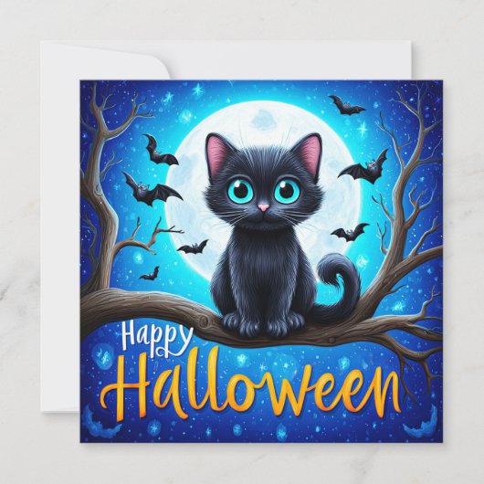 ハロウィンの黒猫 カード (正面)