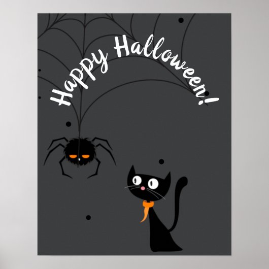 ハロウィンの黒猫 & クモ ポスター (正面)