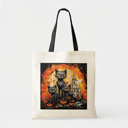 ハロウィンの黒猫 トートバッグ (正面)