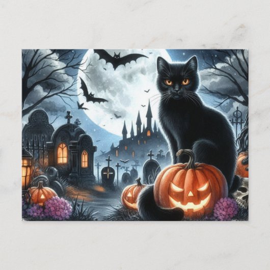 ハロウィンの黒猫 ポストカード (正面)