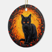 ハロウィンの黒猫・目が光る セラミックオーナメント (左)