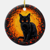 ハロウィンの黒猫・目が光る セラミックオーナメント (裏面)