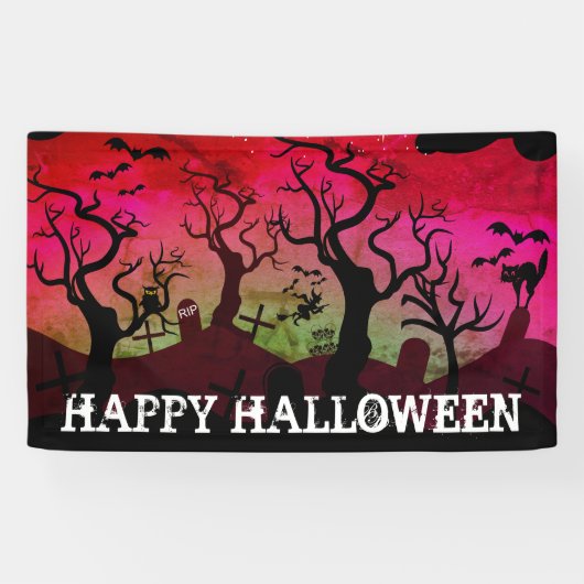 ハロウィンの黒、赤、オリーブグリーン 横断幕 (横)