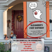 ハロウィンの1歳の誕生日招待状 かわいいおばけ 招待状