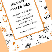 ハロウィンの1歳の誕生日招待状　秋　オレンジ 招待状