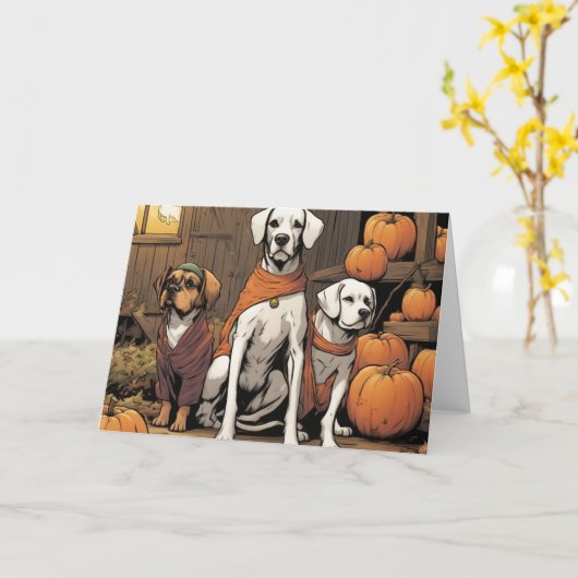 ハロウィンの3匹の犬  カード (黄色い花)