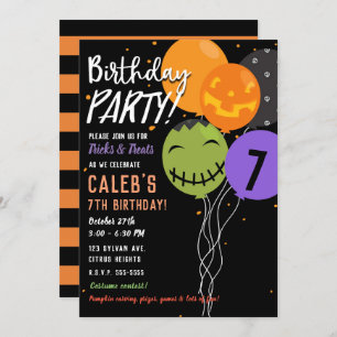 ハロウィンはお祝いのおもしろいのかわいい誕生会を風船のようにふくらませます 招待状
