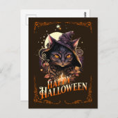 ハロウィンはがきをしたいウィッチー猫 ポストカード (正面/裏面)