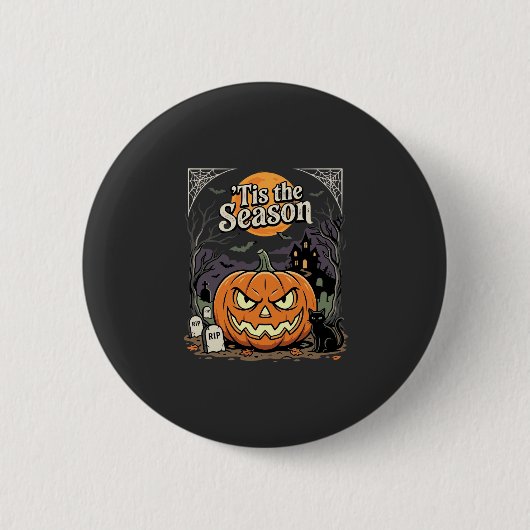 ハロウィンはこの季節 カボチャの猫のデザイン_1 缶バッジ (正面)
