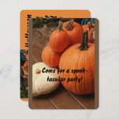 ハロウィンはのまわりに角のセレブのカボチャ 招待状 (正面/裏面)