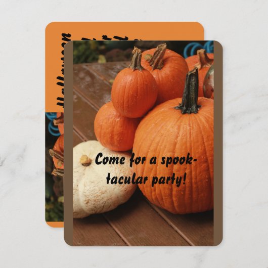 ハロウィンはのまわりに角のセレブのカボチャ 招待状 (正面/裏面)