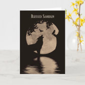 ハロウィンはオオカミ、フクロウおよびワタリガラスの月の天恵を梳きます カード (黄色い花)