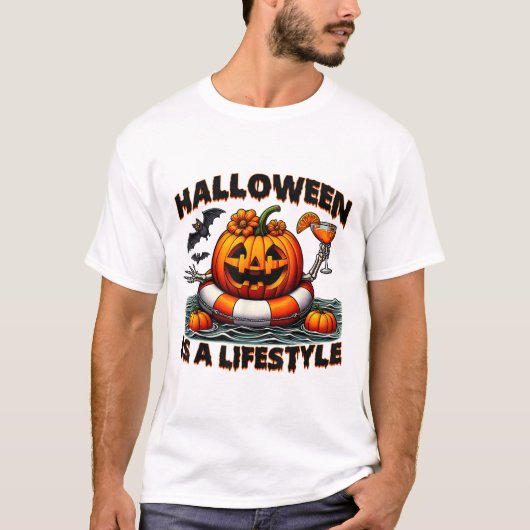 ハロウィンはライフスタイル不気味ハロウィン男性へ Tシャツ (正面)