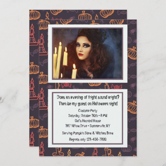 ハロウィンは写真の招待状の良否を明りにすかして調べます 招待状 (正面/裏面)