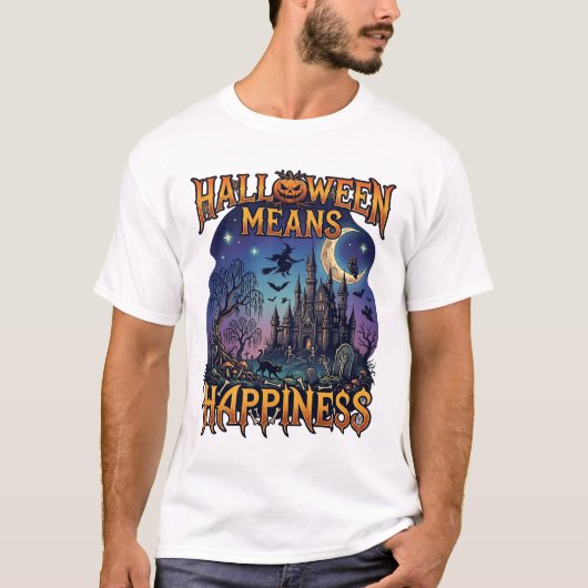 ハロウィンは幸せ 幽霊城 ウィッチ 牛 Tシャツ (正面)