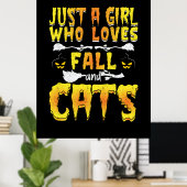 ハロウィンは秋と猫を愛する女の子 ポスター (ホームオフィス)