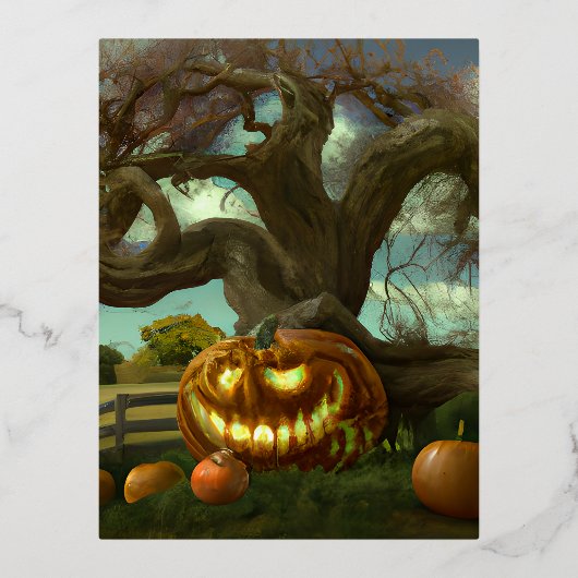 ハロウィンは10祝月31日の休日だ 箔シーズンポストカード (正面)