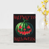 ハロウィンまであと半分 スイカのジャック・オ・ランタン カード (黄色い花)