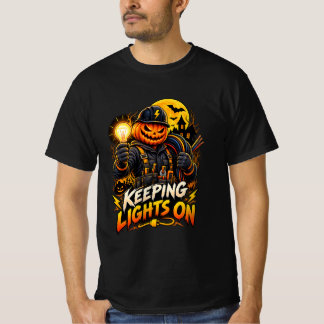 ハロウィンもライトをつけ続けるユーモラスな電気技師 Tシャツ