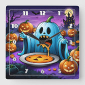 ハロウィンよくはしゃぐの祭事を楽しむ幽霊 スクエア壁時計 (正面)