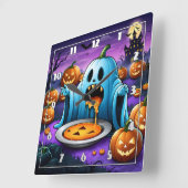 ハロウィンよくはしゃぐの祭事を楽しむ幽霊 スクエア壁時計 (傾斜)