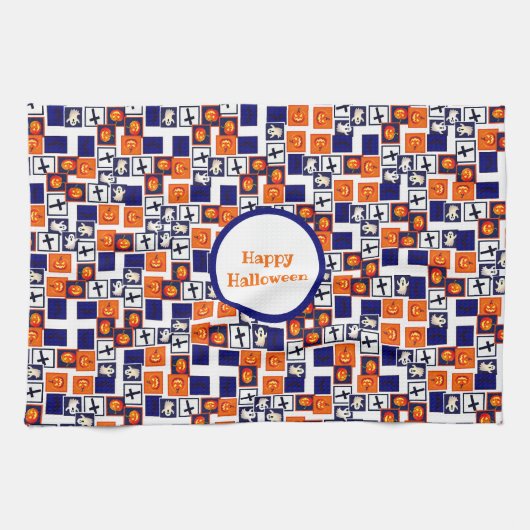 ハロウィンよくはしゃぐをテーマにしたパターン キッチンタオル (横)